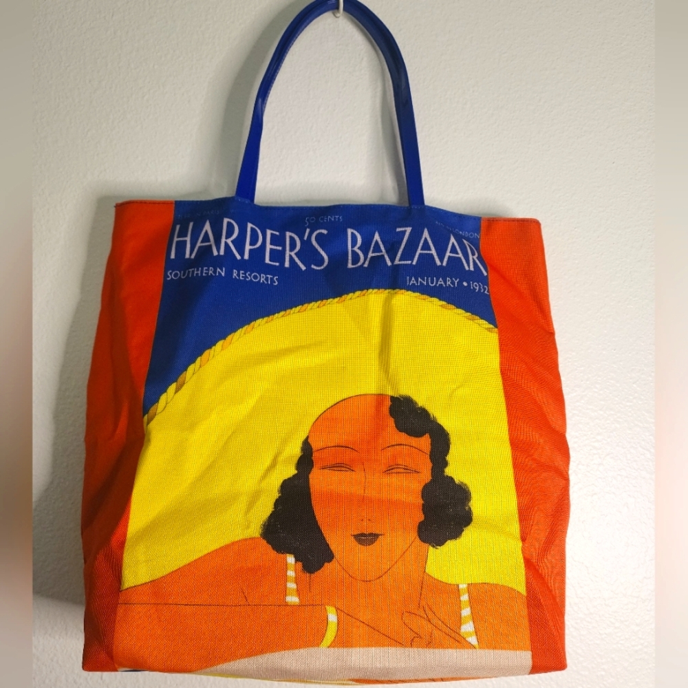 Estee Lauder Vintage Harper's Bazaar Vibrant Blue and Orange Tote